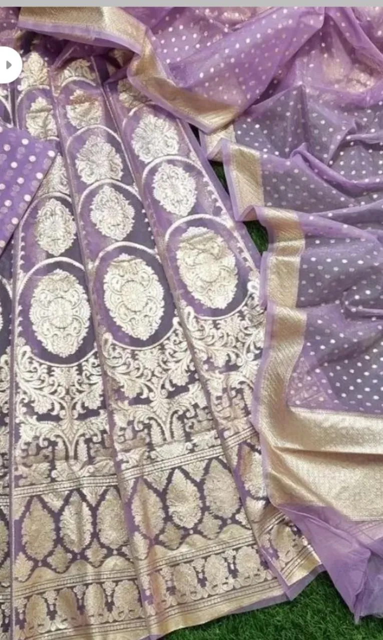 Purple Banarasi Organza Silk  Lehenga
