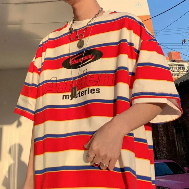 "ANCIENT" T-shirt à Rayures Rouge - URB1™