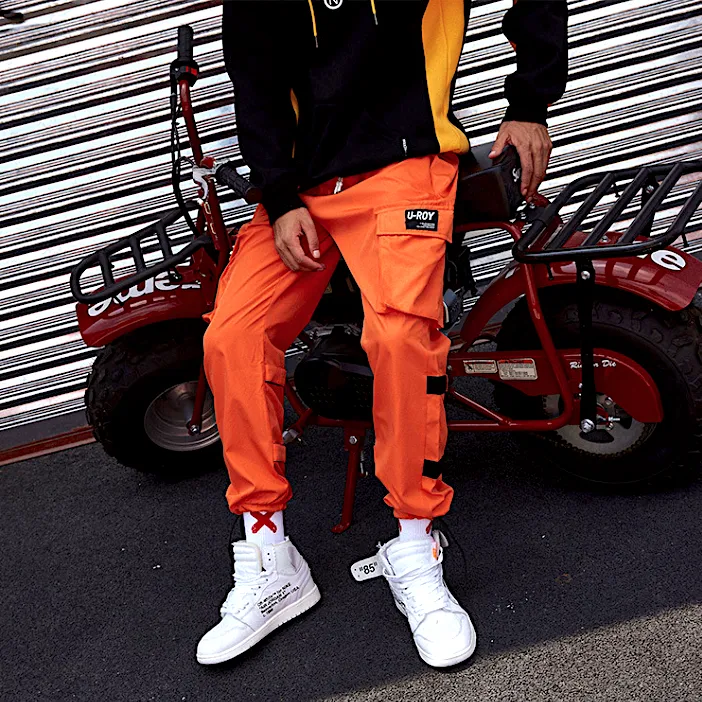 "AR RE" Pantalon Cargo Orange Streetwear - URB1™