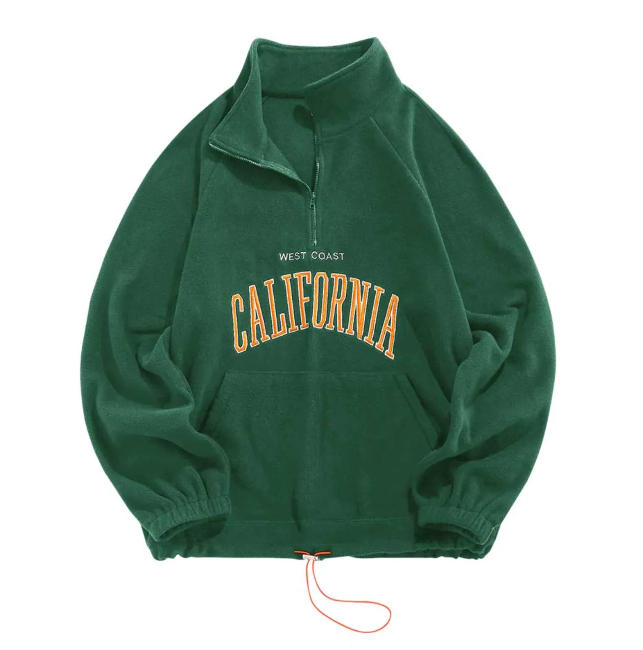 "CALIFORNIA" Sweat-shirt Polaire Col Camionneur Vintage Vert - URB1™