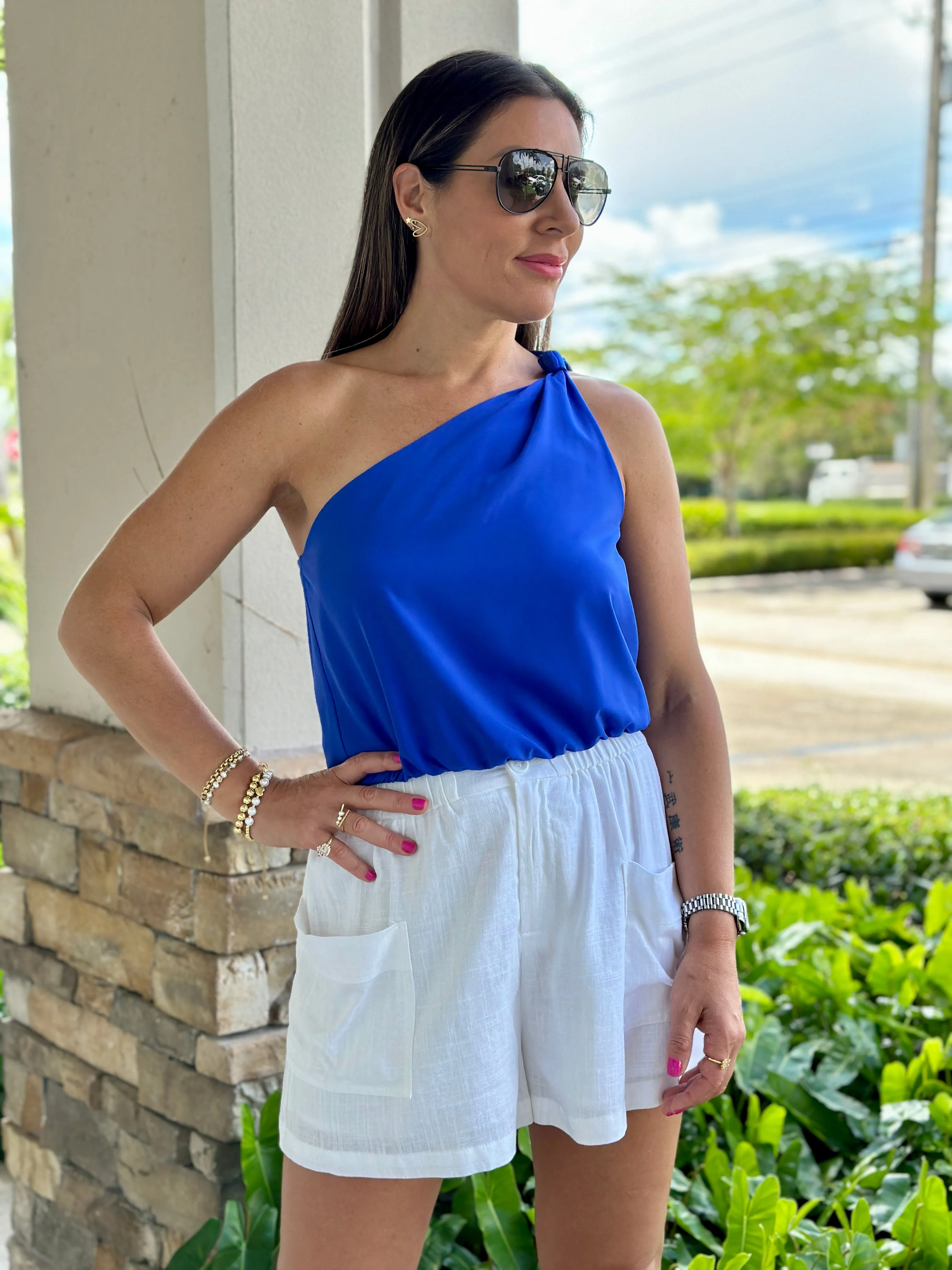 "Eva" One Shoulder Knot detail Top