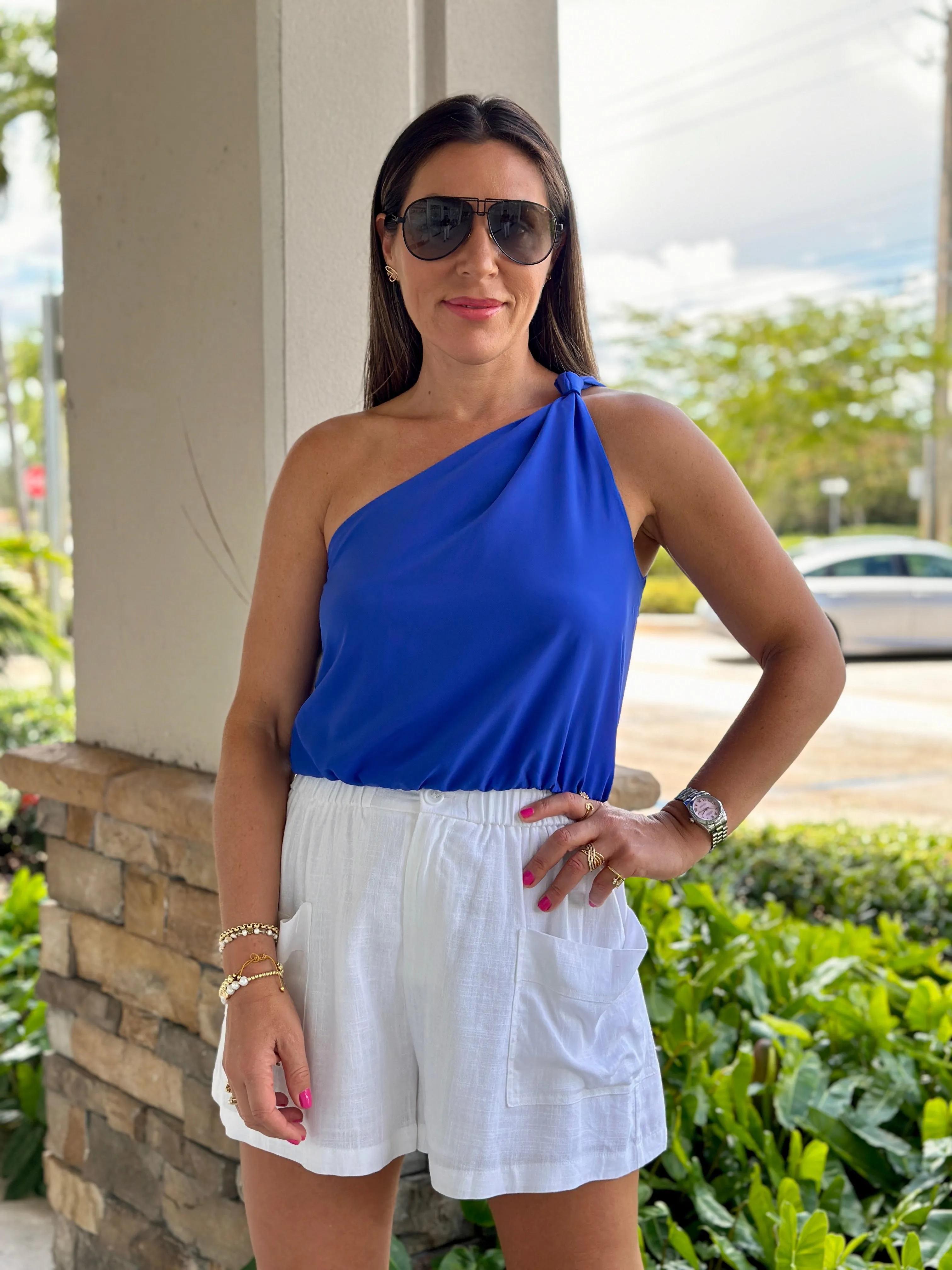 "Eva" One Shoulder Knot detail Top