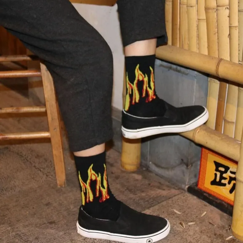 "FLAMMES" Chaussettes Orange Montantes Streetwear - URB1™