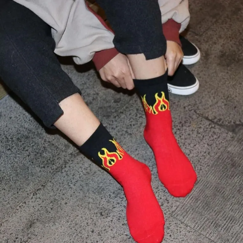 "FLAMMES" Chaussettes Orange Montantes Streetwear - URB1™
