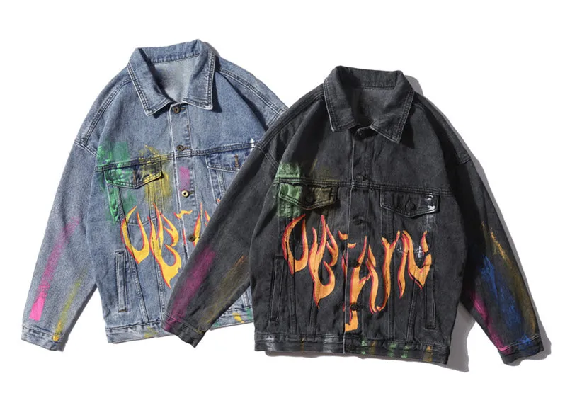 "GRAFFITI" Veste en jean denim Noir - URB1™