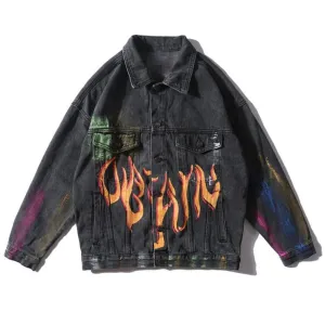 "GRAFFITI" Veste en jean denim Noir - URB1™