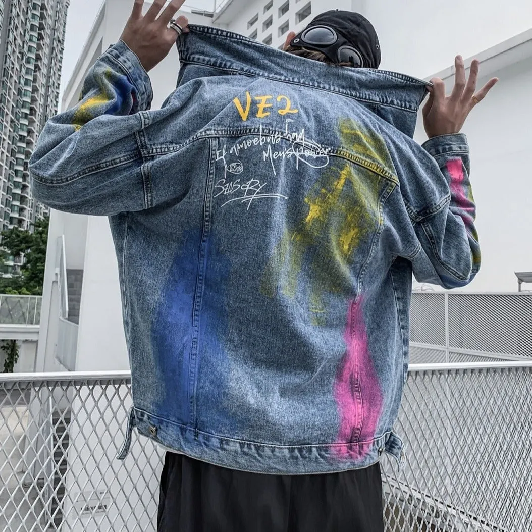 "GRAFFITI" Veste en jean denim Noir - URB1™