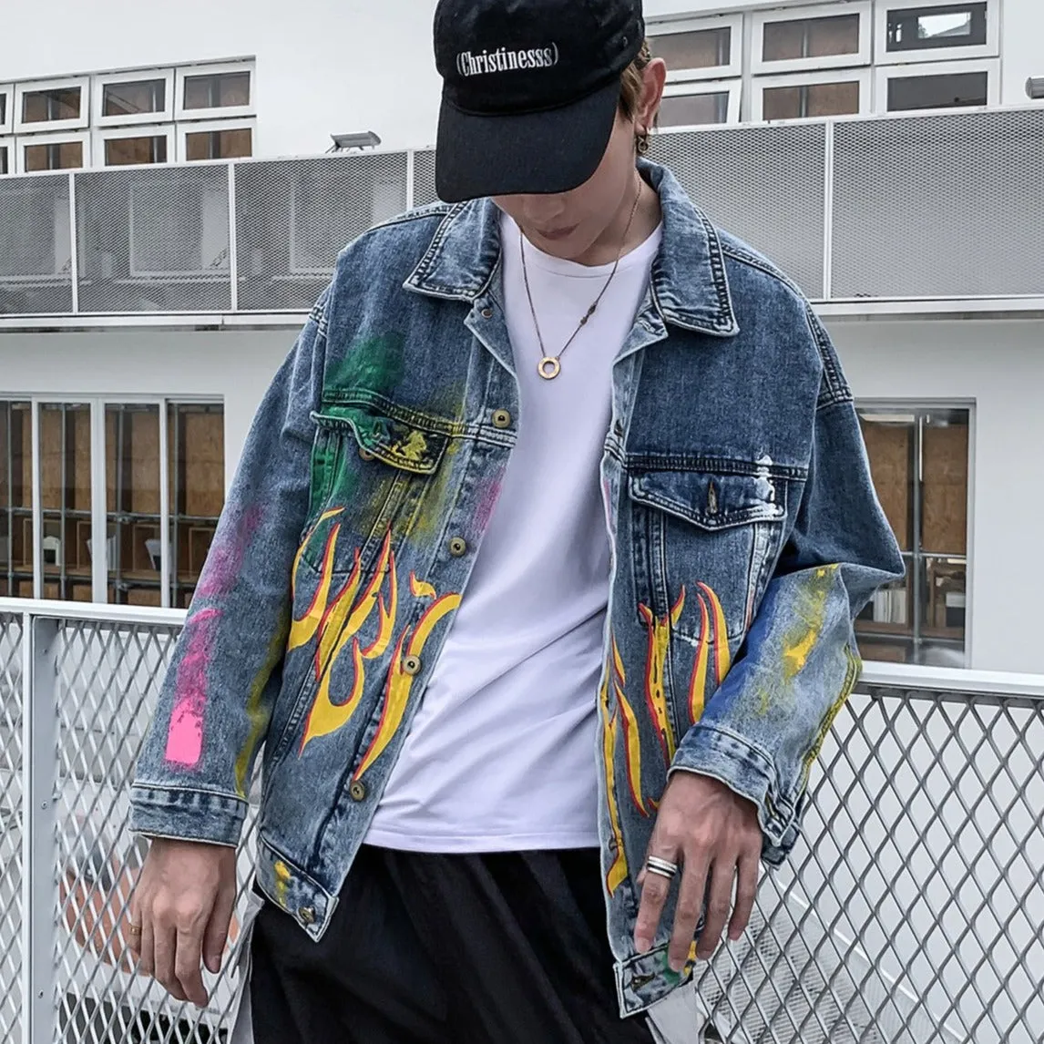 "GRAFFITI" Veste en jean denim Noir - URB1™