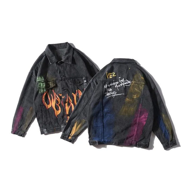 "GRAFFITI" Veste en jean denim Noir - URB1™