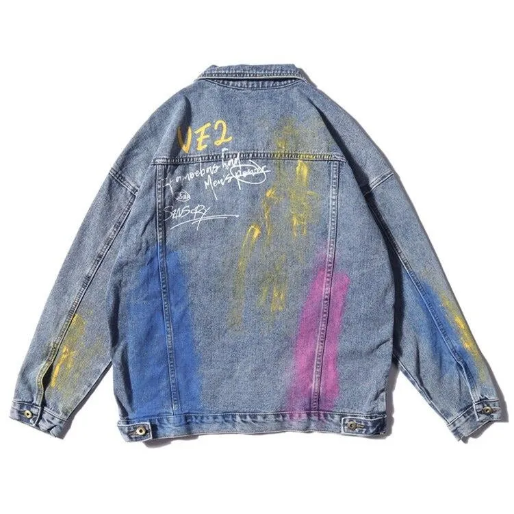 "GRAFFITI" Veste en jean denim Noir - URB1™