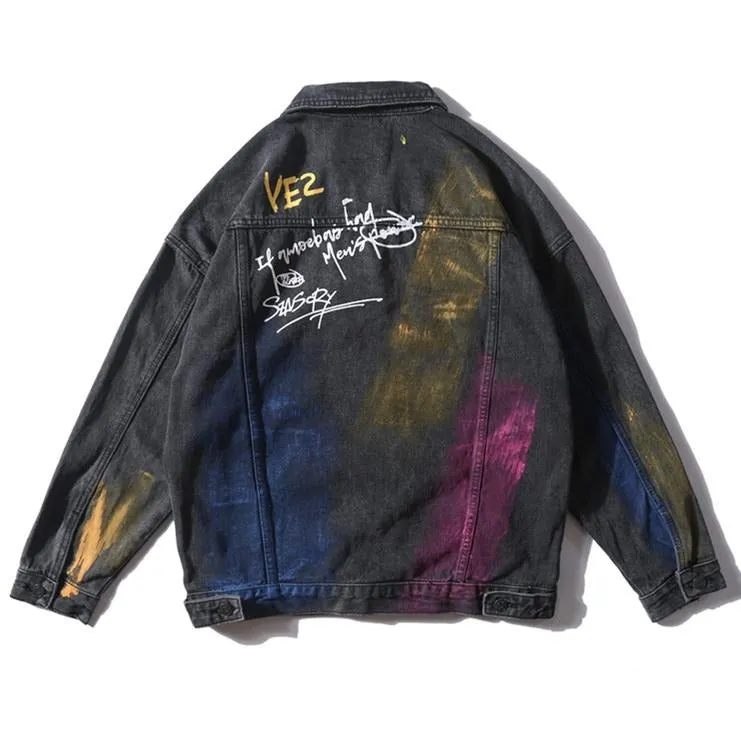 "GRAFFITI" Veste en jean denim Noir - URB1™