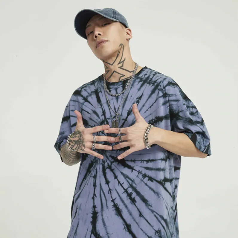 "Tie And Dye" T-shirt Violet Noir Délavé oversize - URB1™