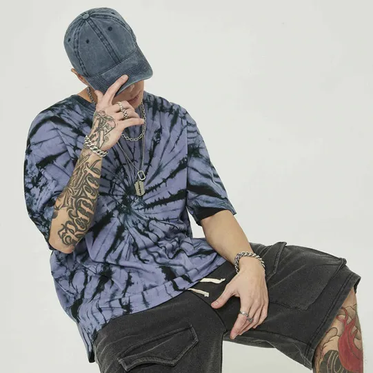 "Tie And Dye" T-shirt Violet Noir Délavé oversize - URB1™