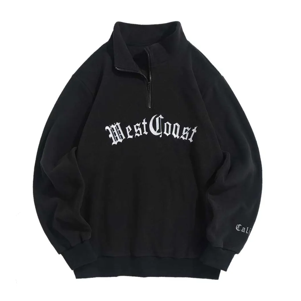 "WEST COAST" Sweat-shirt Polaire Col Camionneur Vintage Beige - URB1™