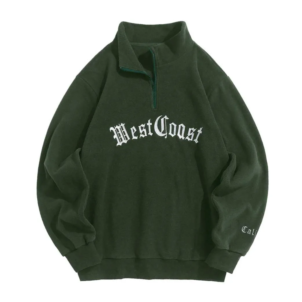 "WEST COAST" Sweat-shirt Polaire Col Camionneur Vintage Beige - URB1™