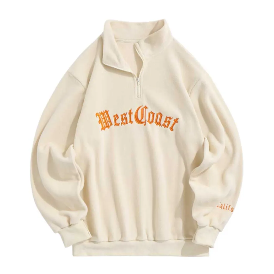 "WEST COAST" Sweat-shirt Polaire Col Camionneur Vintage Beige - URB1™