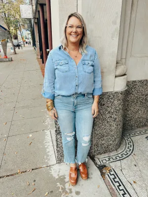 Rae Chambray Button Down Top