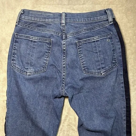 Rag &amp; Bone Mazie Jeans Women Size 27 Double Indigo Racing Panel Cropped Stretch