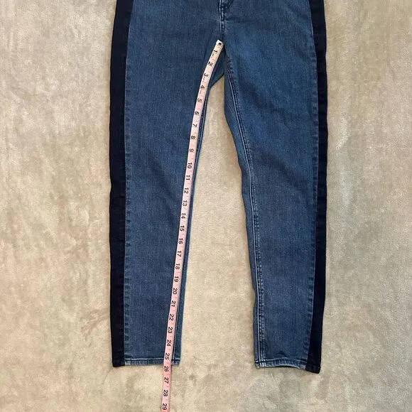 Rag &amp; Bone Mazie Jeans Women Size 27 Double Indigo Racing Panel Cropped Stretch