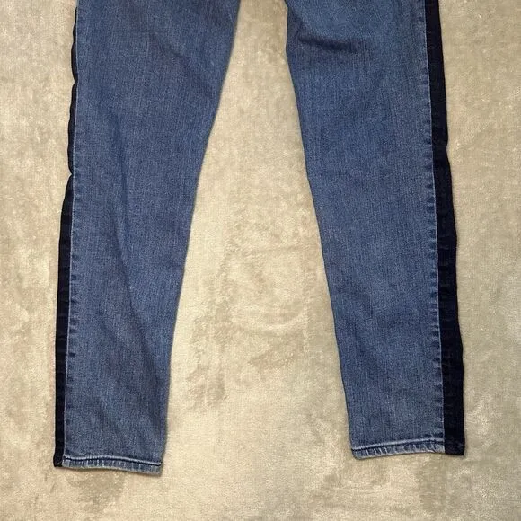 Rag &amp; Bone Mazie Jeans Women Size 27 Double Indigo Racing Panel Cropped Stretch