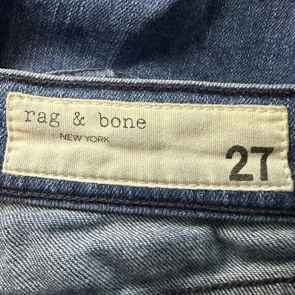 Rag &amp; Bone Mazie Jeans Women Size 27 Double Indigo Racing Panel Cropped Stretch