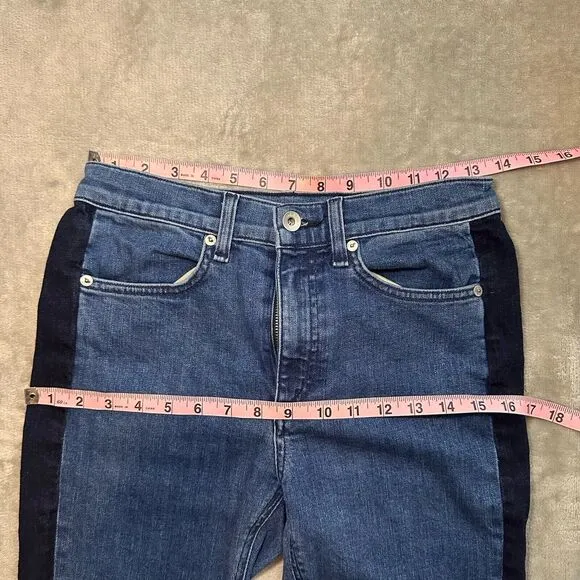 Rag &amp; Bone Mazie Jeans Women Size 27 Double Indigo Racing Panel Cropped Stretch