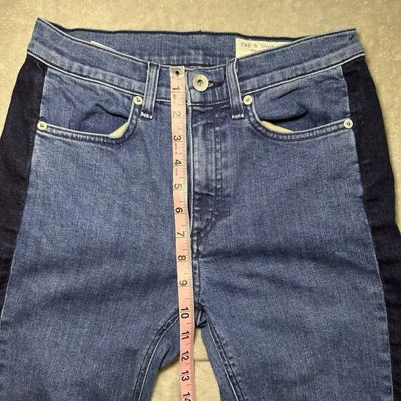 Rag &amp; Bone Mazie Jeans Women Size 27 Double Indigo Racing Panel Cropped Stretch
