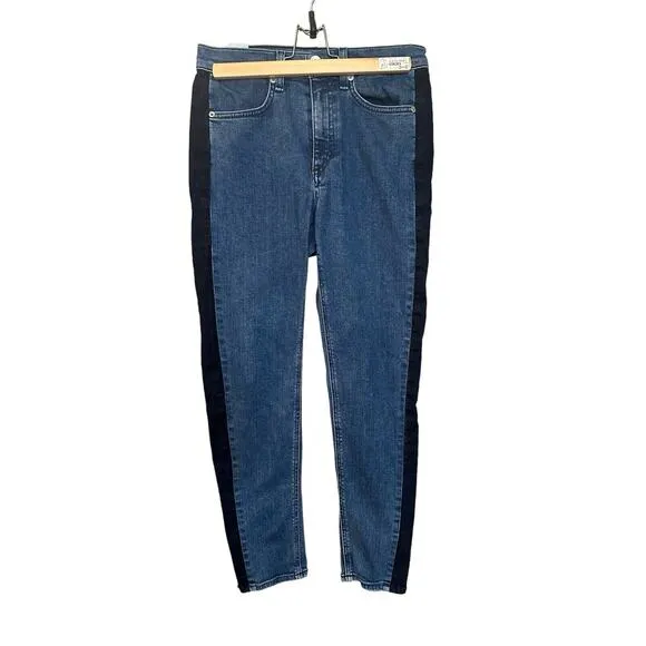 Rag &amp; Bone Mazie Jeans Women Size 27 Double Indigo Racing Panel Cropped Stretch