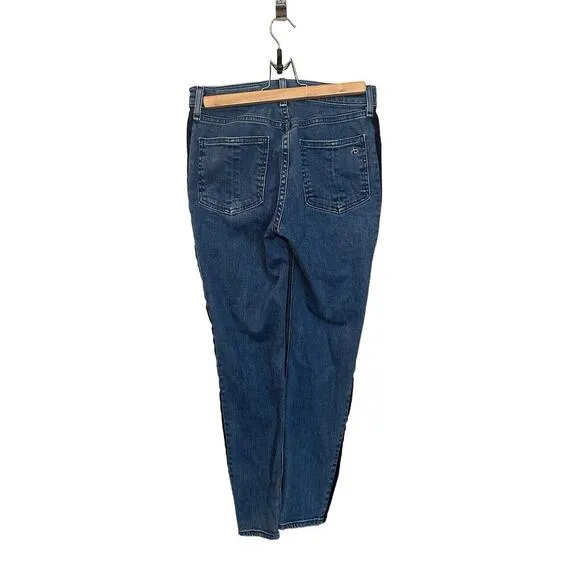 Rag &amp; Bone Mazie Jeans Women Size 27 Double Indigo Racing Panel Cropped Stretch