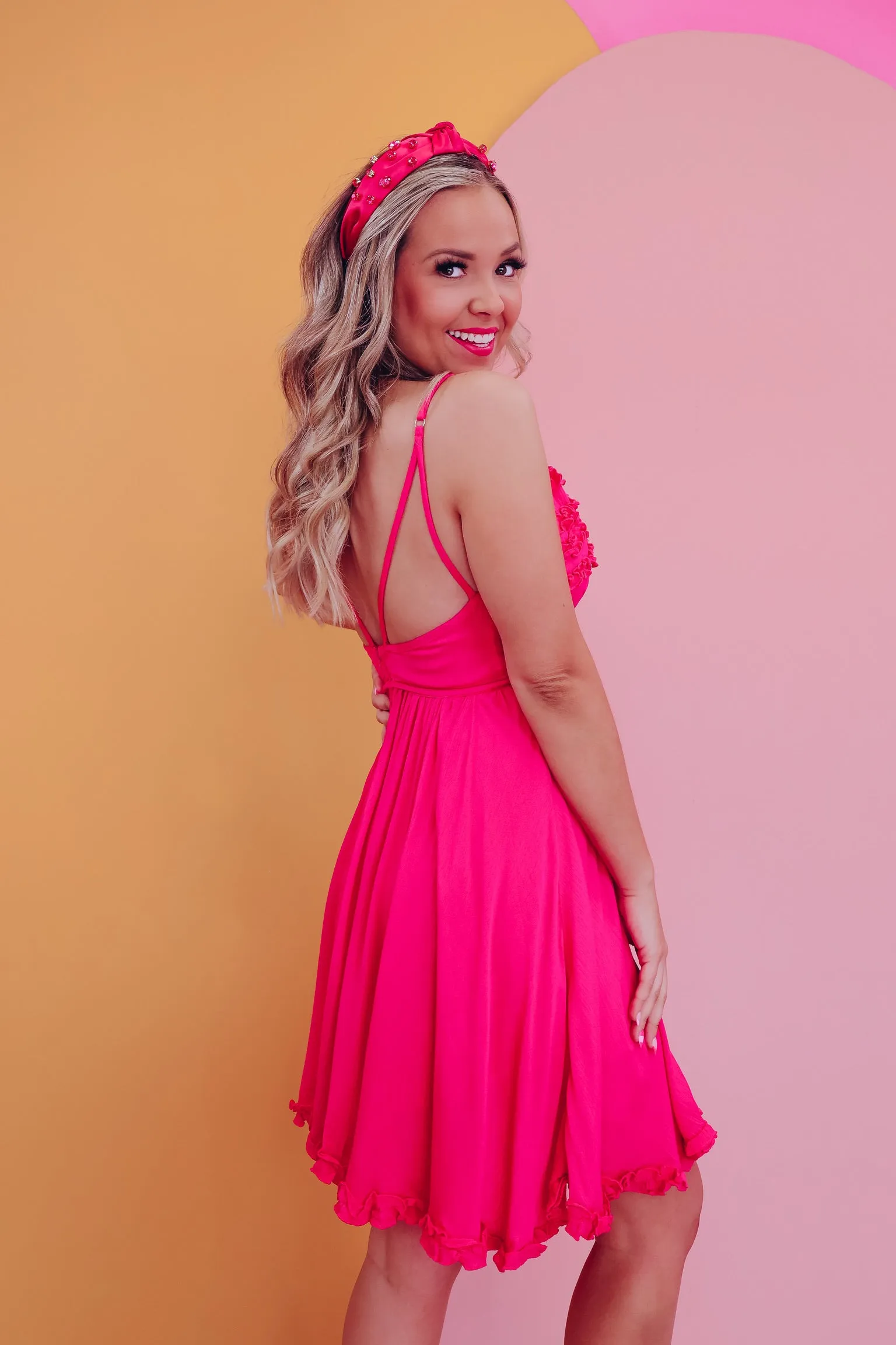 Rayna Ruffled Plisse Sun Dress - Pink