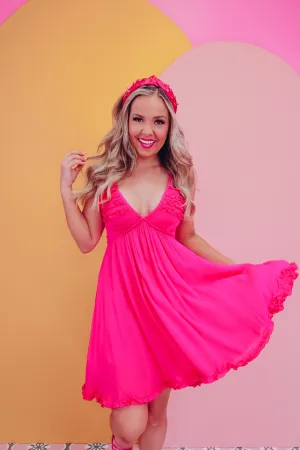 Rayna Ruffled Plisse Sun Dress - Pink