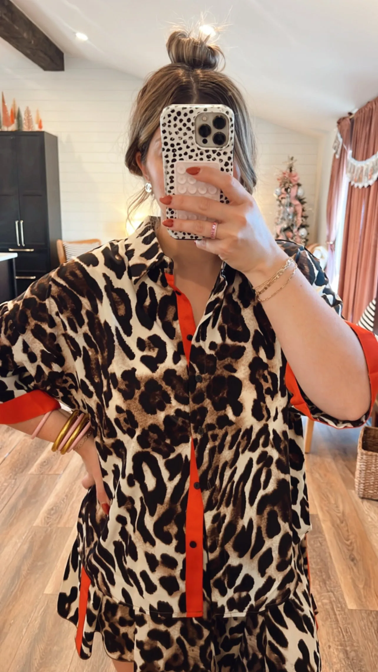 Red Glory Leopard Button Down Top