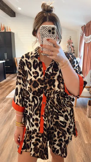 Red Glory Leopard Button Down Top