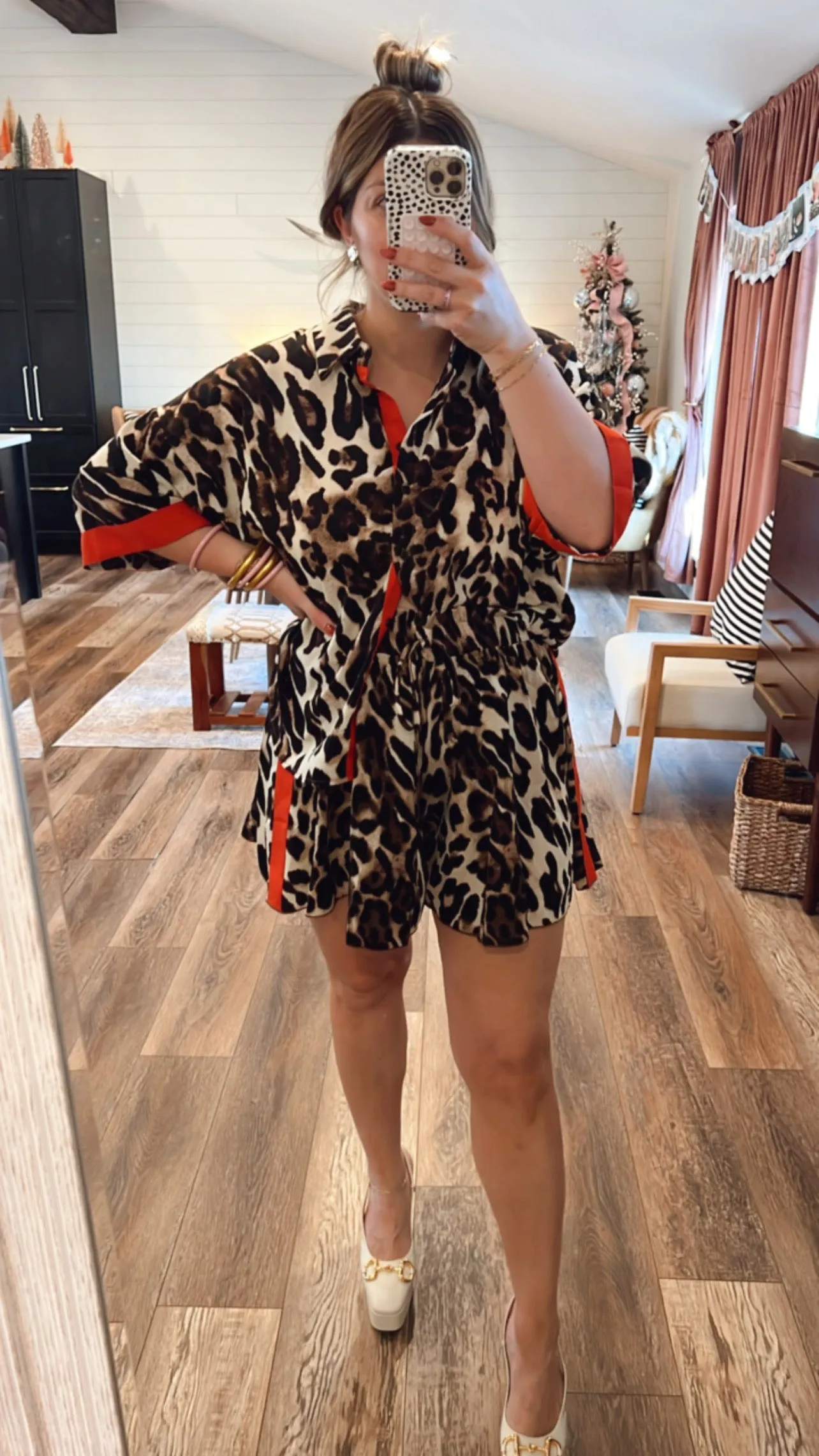 Red Glory Leopard Button Down Top