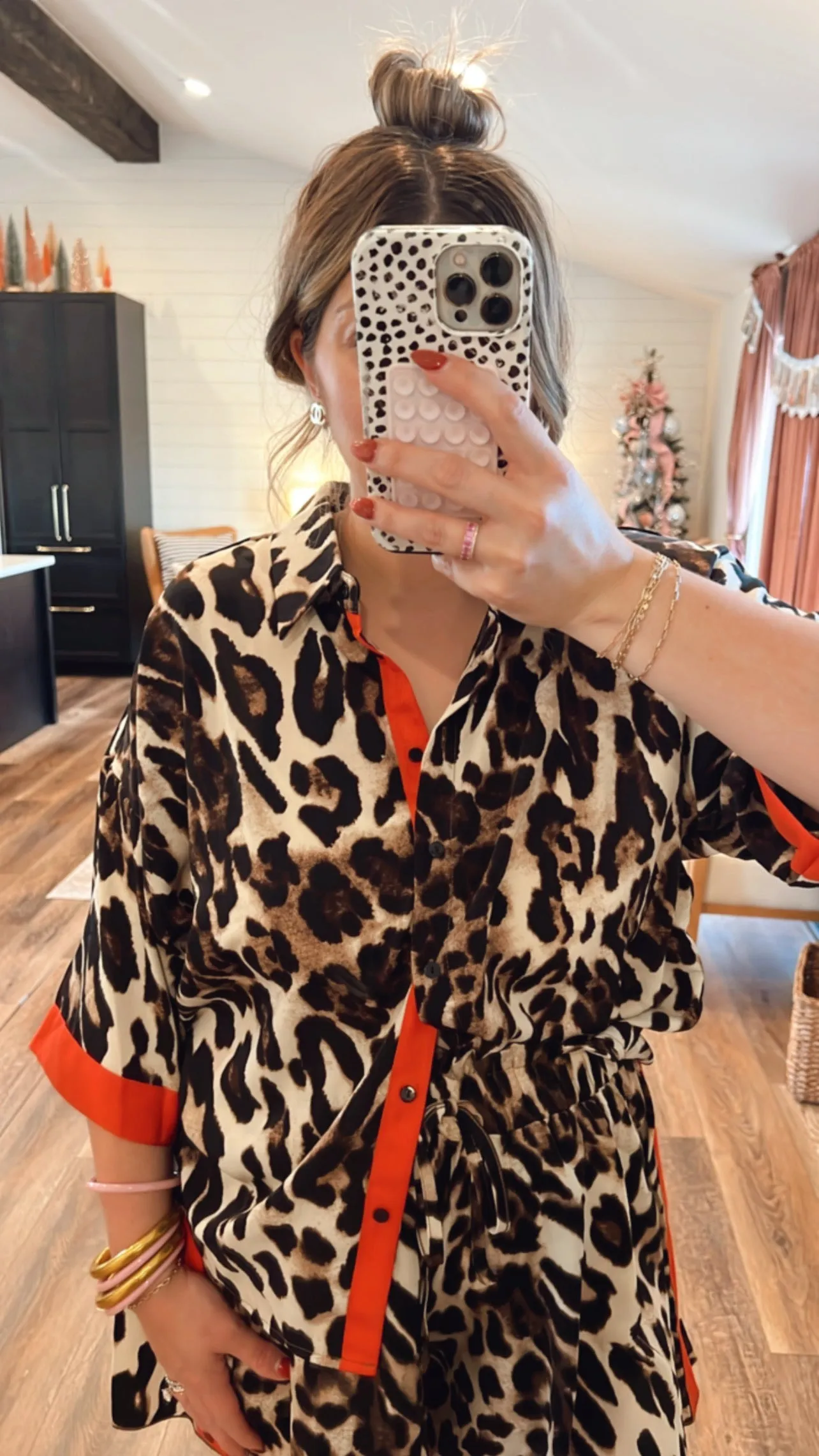 Red Glory Leopard Button Down Top