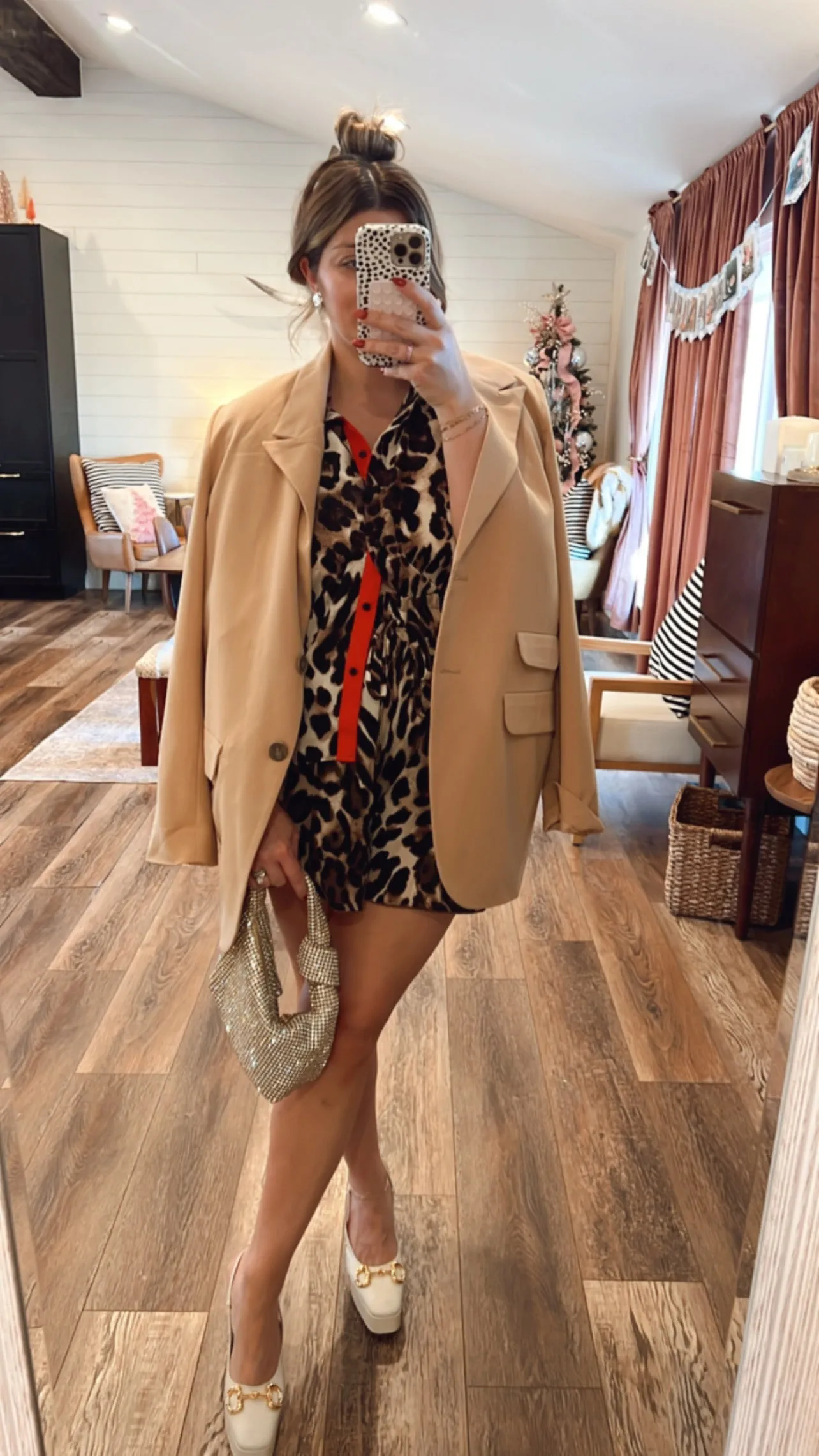 Red Glory Leopard Button Down Top
