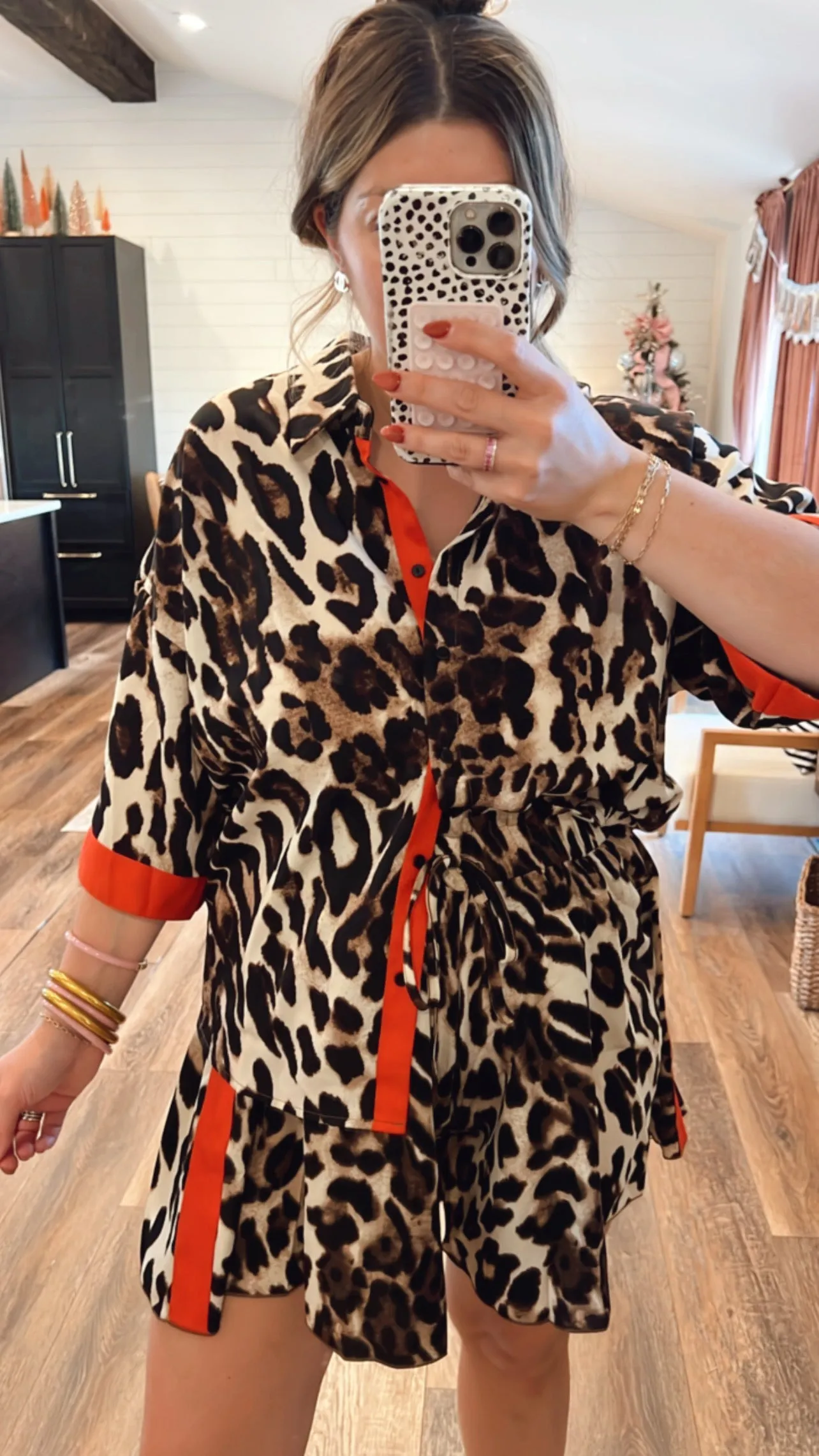 Red Glory Leopard Button Down Top