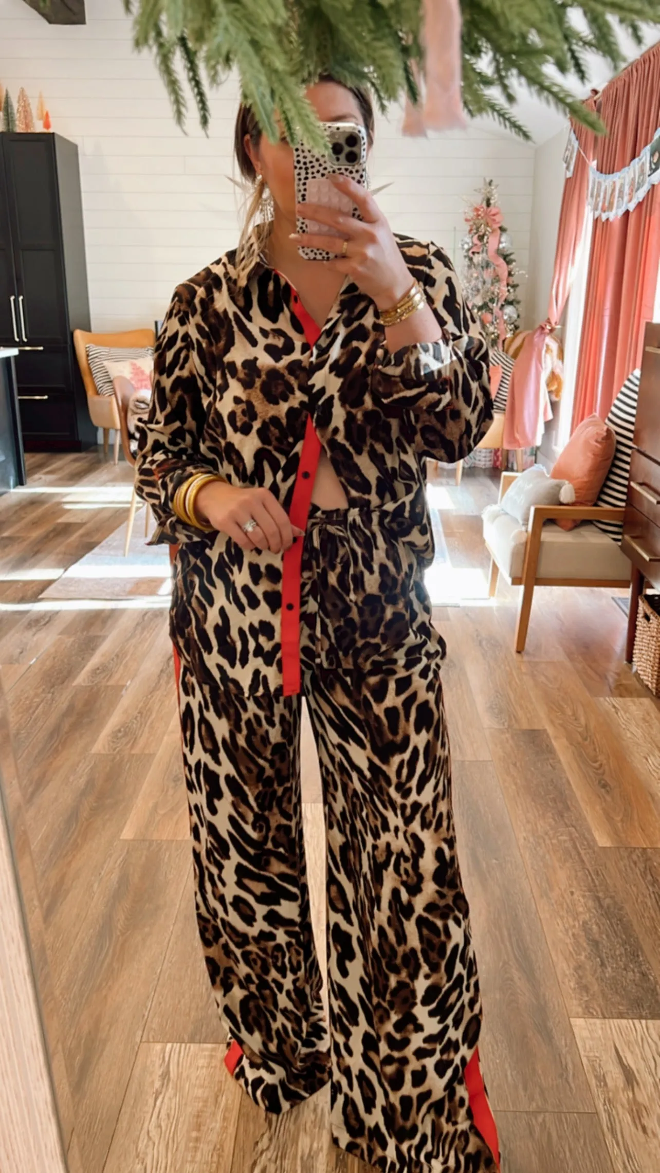 Red Glory Leopard Satin Pants