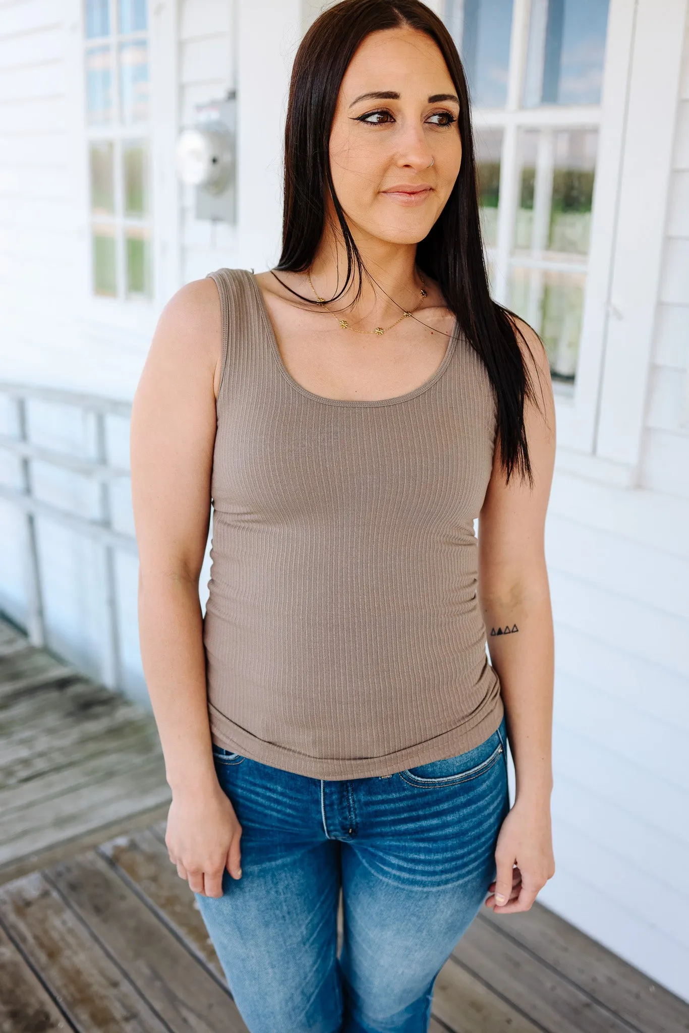 Ribbed Reversible Tank: Vintage Khaki