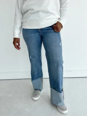 Risen High Rise Ankle Wide-Cuffed Jeans
