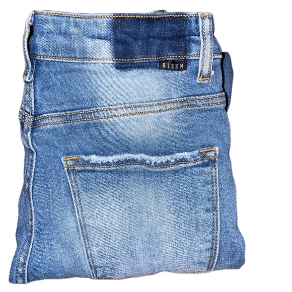RISEN Jeans Distressed Two Tone Denim Straight Women Size 3 Boho Stretch Edgy