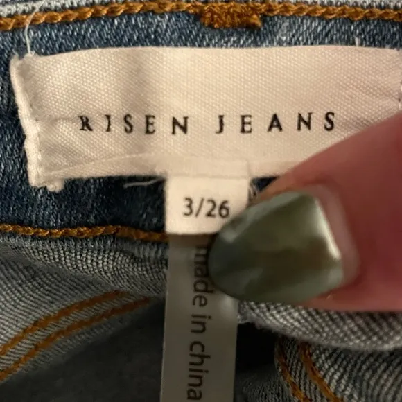 RISEN Jeans Distressed Two Tone Denim Straight Women Size 3 Boho Stretch Edgy