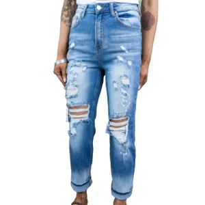 RISEN Jeans Distressed Two Tone Denim Straight Women Size 3 Boho Stretch Edgy