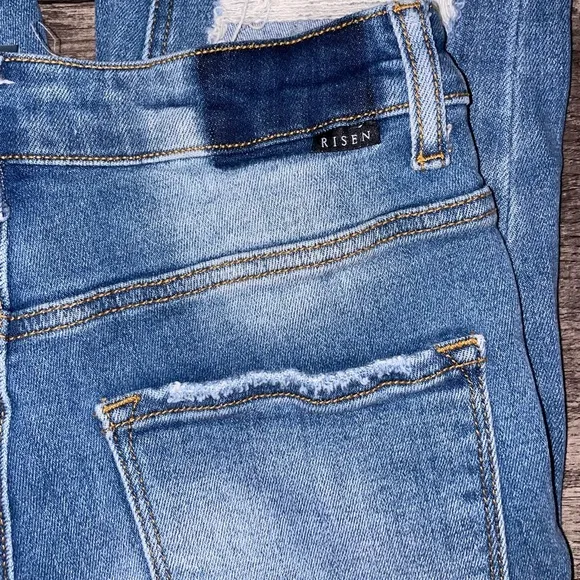RISEN Jeans Distressed Two Tone Denim Straight Women Size 3 Boho Stretch Edgy