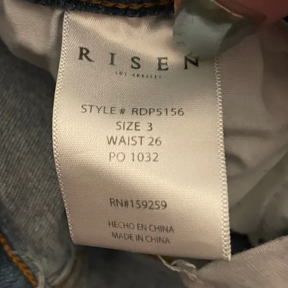 RISEN Jeans Distressed Two Tone Denim Straight Women Size 3 Boho Stretch Edgy