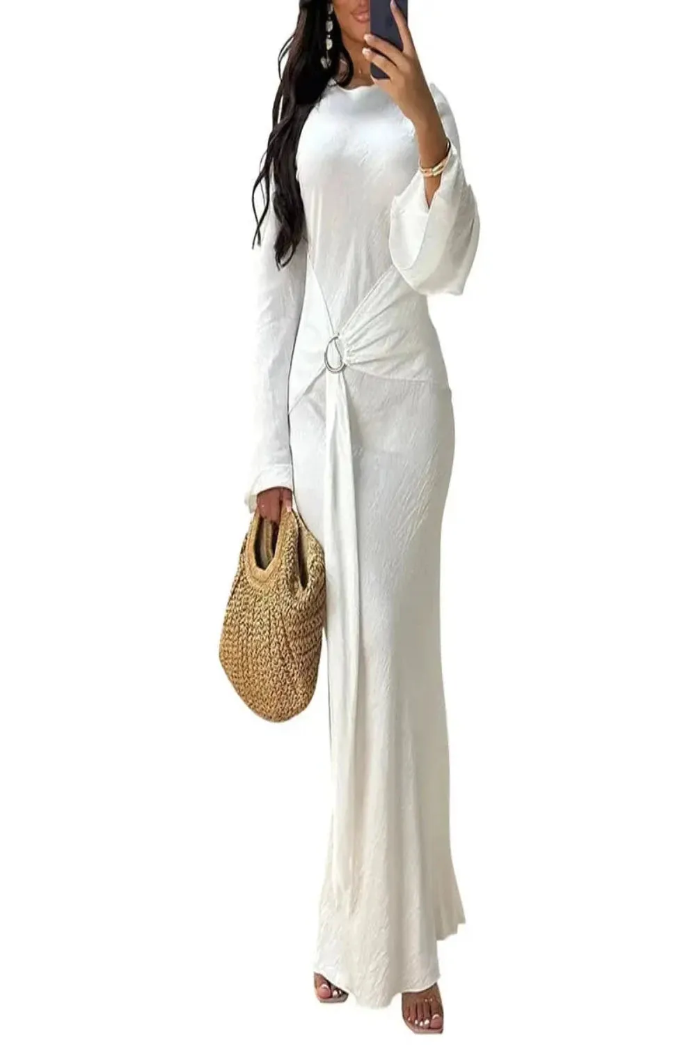 Robe Style Flare Sleeve Wrap Dress