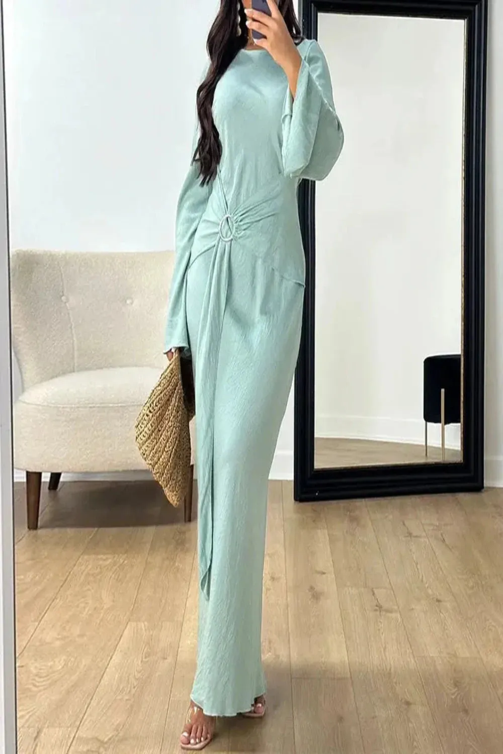 Robe Style Flare Sleeve Wrap Dress