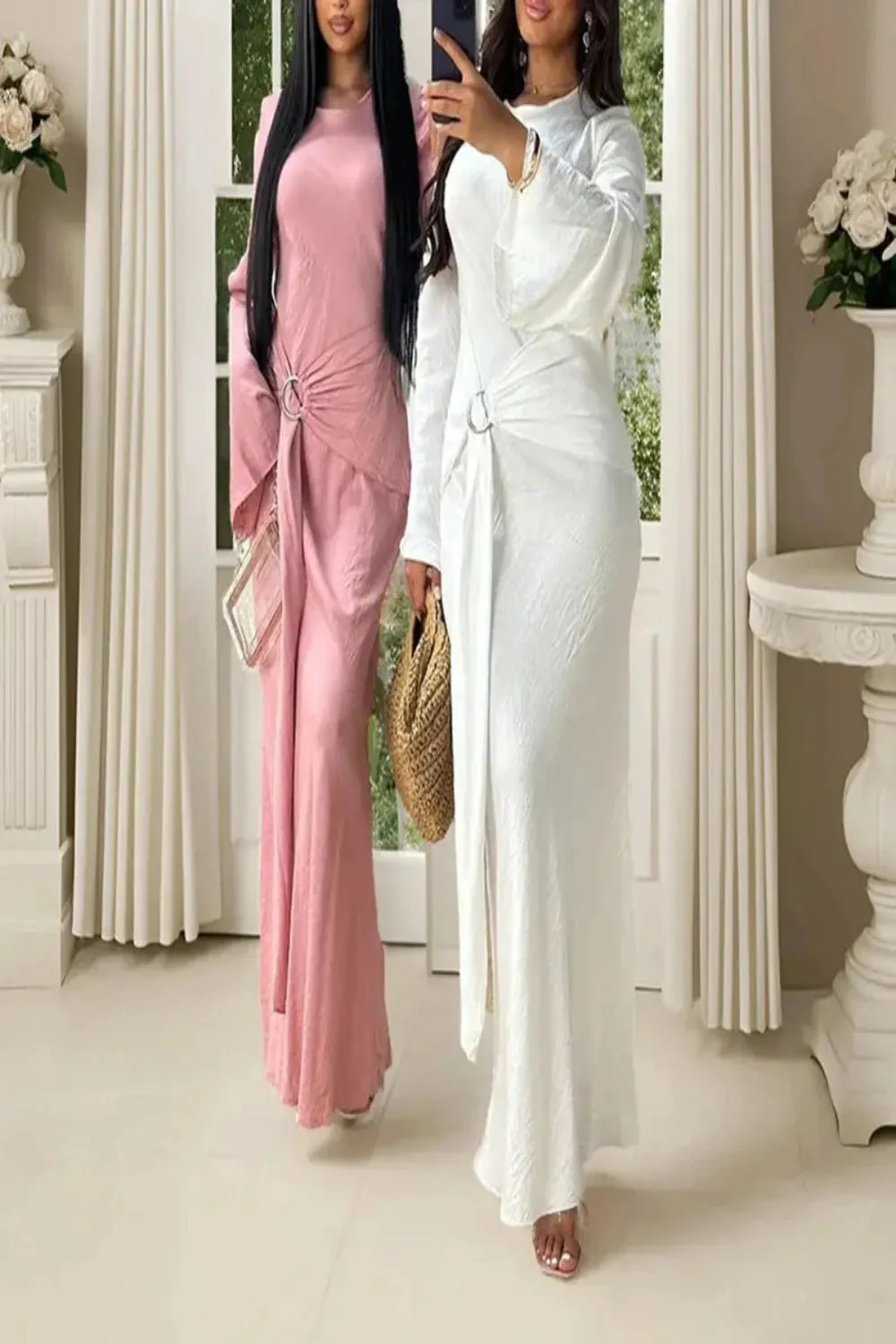 Robe Style Flare Sleeve Wrap Dress