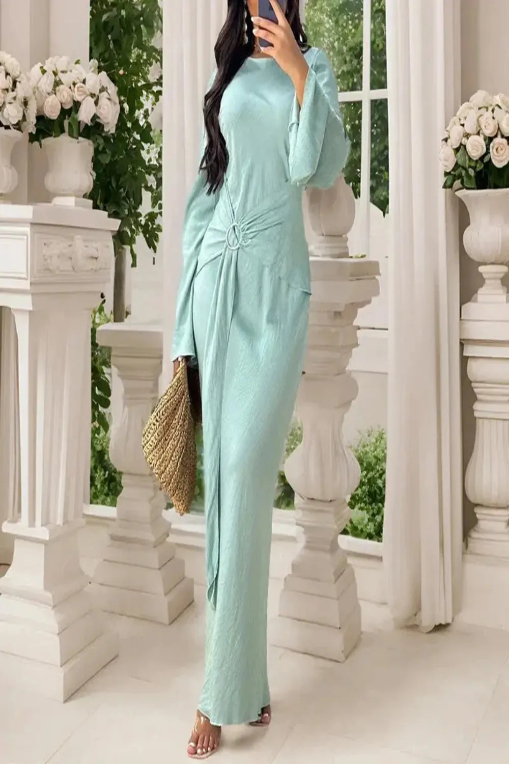 Robe Style Flare Sleeve Wrap Dress