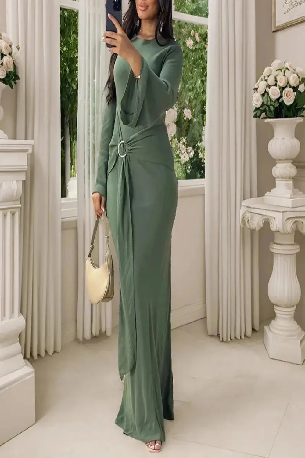 Robe Style Flare Sleeve Wrap Dress